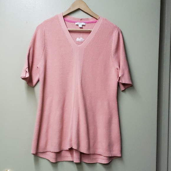 Isaac Mizrahi Knit V-Neck Ladies Summer Tunic Pink Top - Picture 1 of 4